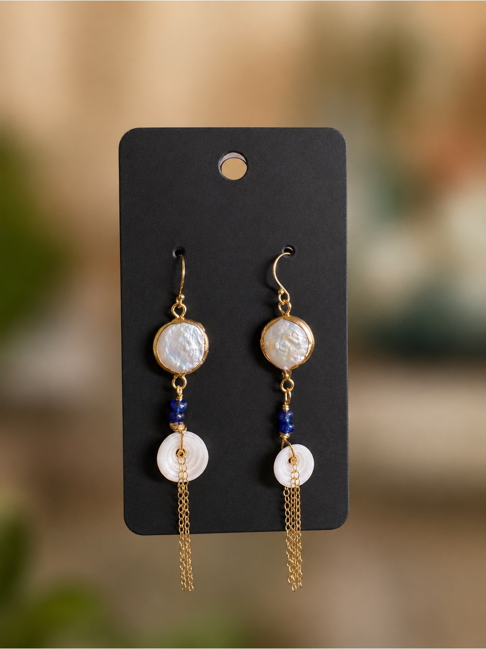 14K Gold filled- Mother of Pearl & Shell Drop Earrings- handmade - Picture 3 of 4